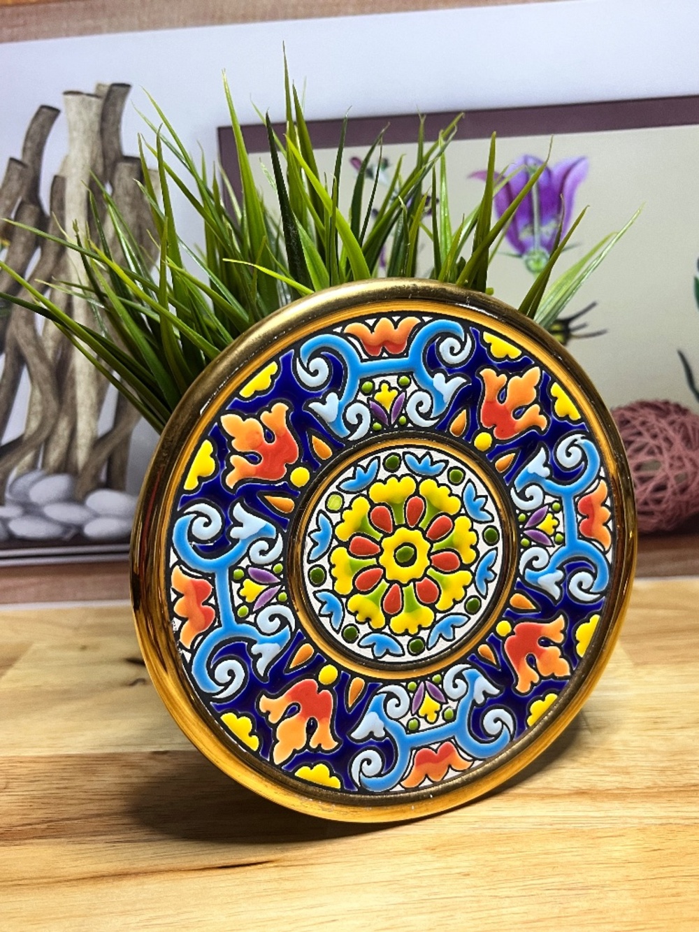 Cearco Spanish Decorative Wall Plate Hand Painted Enamels 24K Gold Foil Rim - Picture 2 of 11